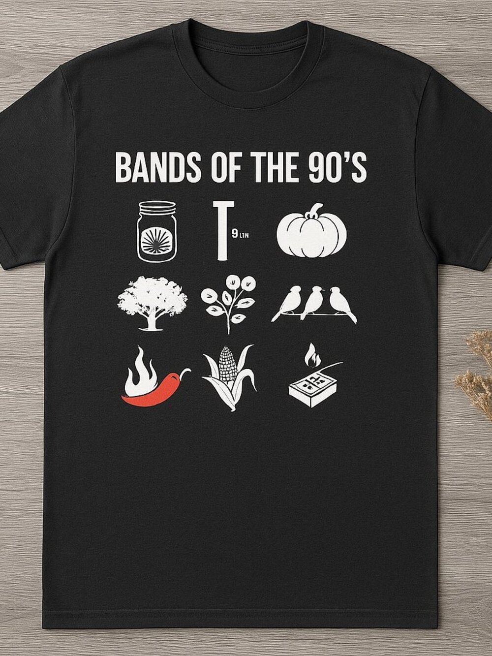 90s Rock Bands Rebus Puzzle Graphic Tee - Music Trivia T-Shirt